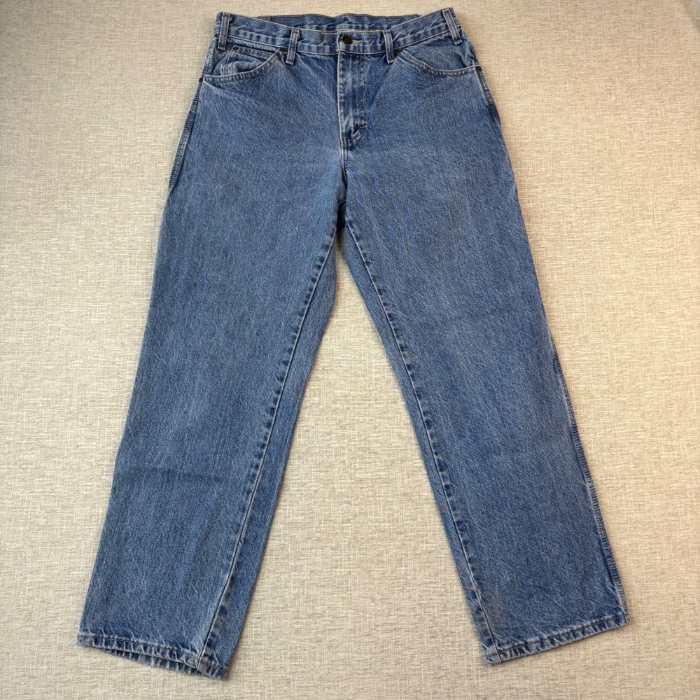 Dickies Mens 32x30 Carpenter Jeans Medium Grungy Worn Wash Blue Denim Workwear